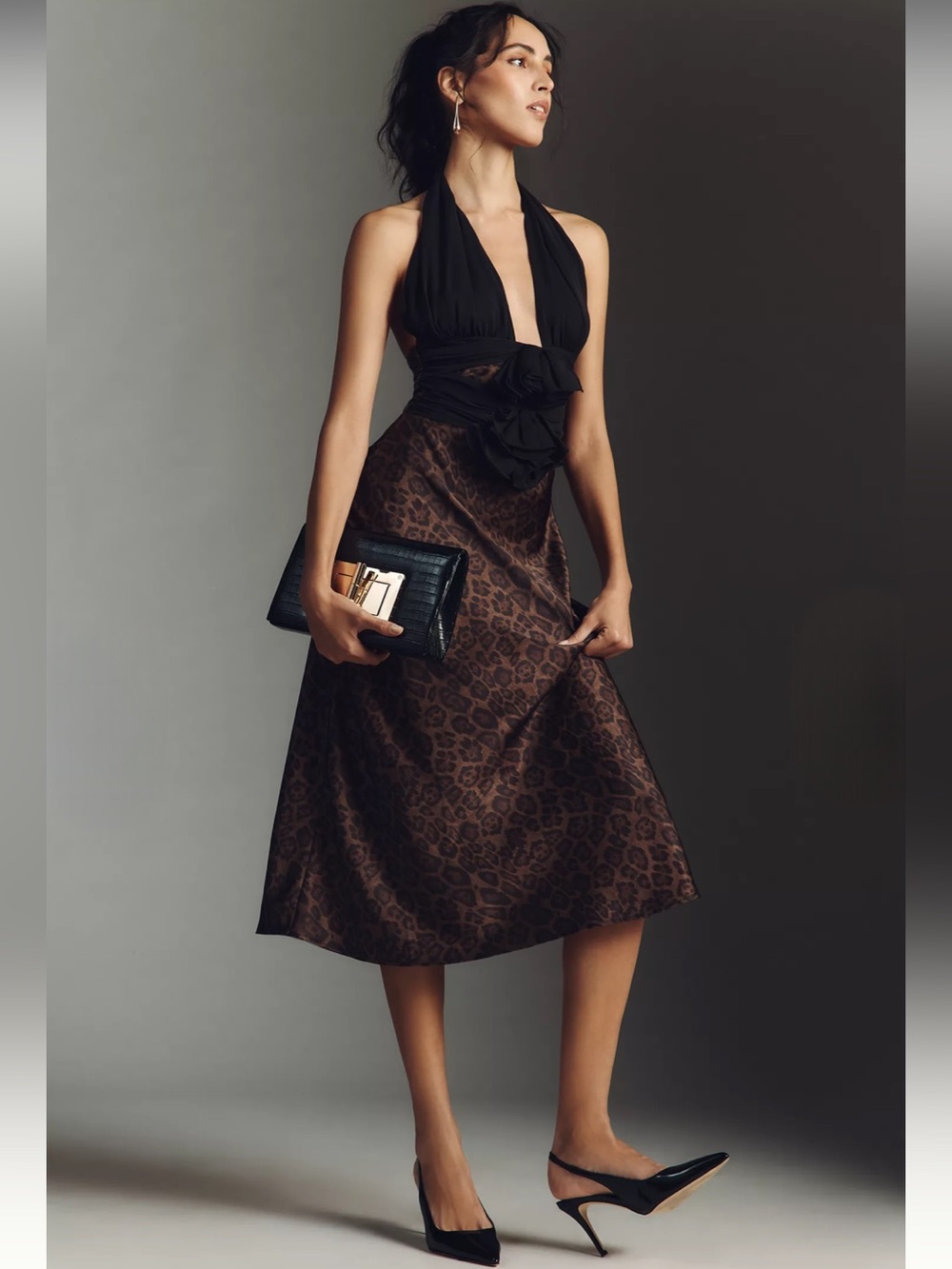 NWT Arose Studio Anthropologie Kessara Halter Leopard Midi Dress Size Medium
